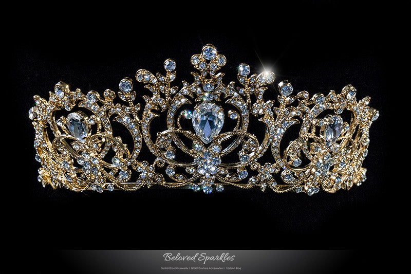 Lucia Victoria Statement Gold Tiara | Swarovski Crystal - Beloved Sparkles
- 1